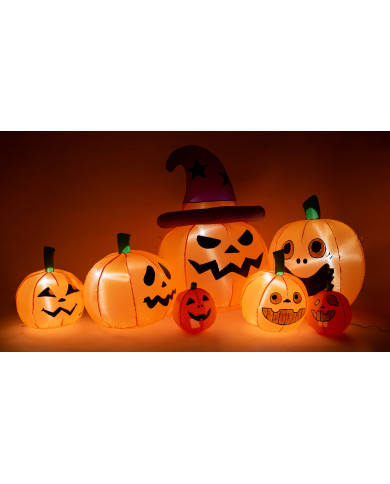 Citrouilles gonflables avec lumières (220 volt) avec tirants, longueur 210 cm environ dans une boîte Citrouilles gonflables avec lumières (220 volt) avec tirants, longueur 210 cm environ dans une boîte
