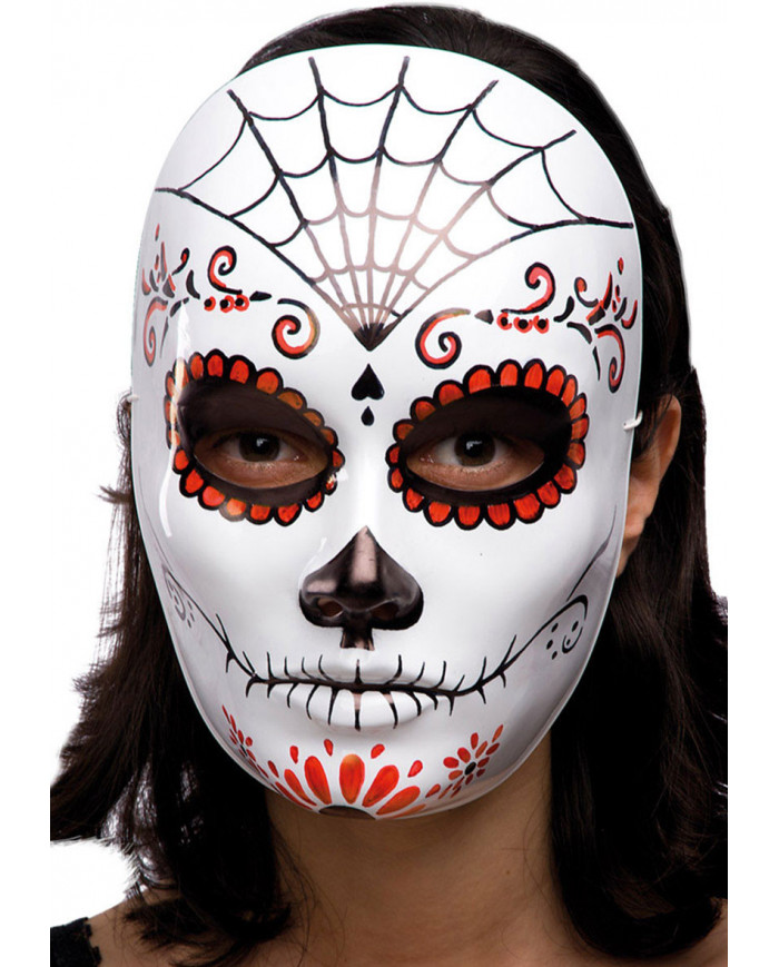 White plastic mask with black and red printings like the famous