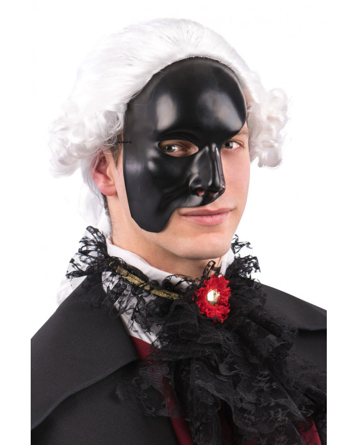 Phantom of the Opera black plastic mask with elastic. To turn