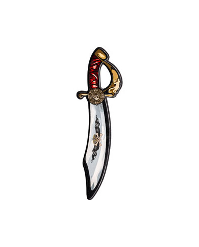 espada pirata de bronce con funda y gemas rojas de unos 57 cm. de largo con