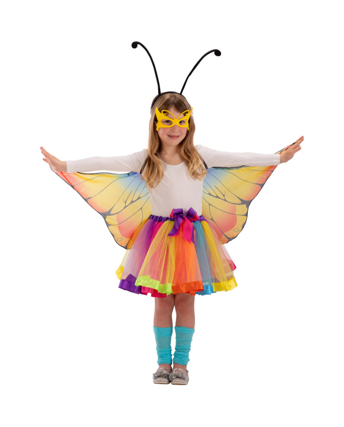 Set deguisement papillon multicolor (joupe, ailes, masque, serre-tete) dans sachet avec cavalier Set deguisement papillon multicolor (joupe, ailes, masque, serre-tete) dans sachet avec cavalier