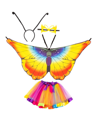 Set deguisement papillon multicolor (joupe, ailes, masque, serre-tete) dans sachet avec cavalier Set deguisement papillon multicolor (joupe, ailes, masque, serre-tete) dans sachet avec cavalier