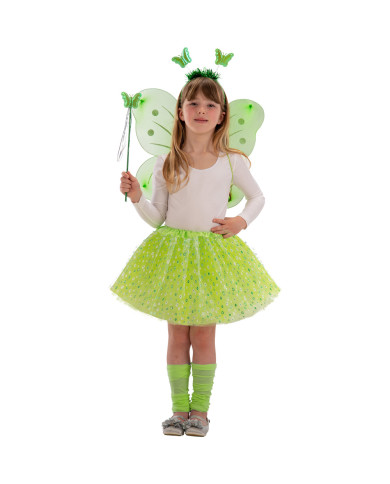 Set deguisement papillon vert (joupe, ailes cm 50x40, serre tete, baguette) dans sachet avec cavalier Set deguisement papillon vert (joupe, ailes cm 50x40, serre tete, baguette) dans sachet avec cavalier
