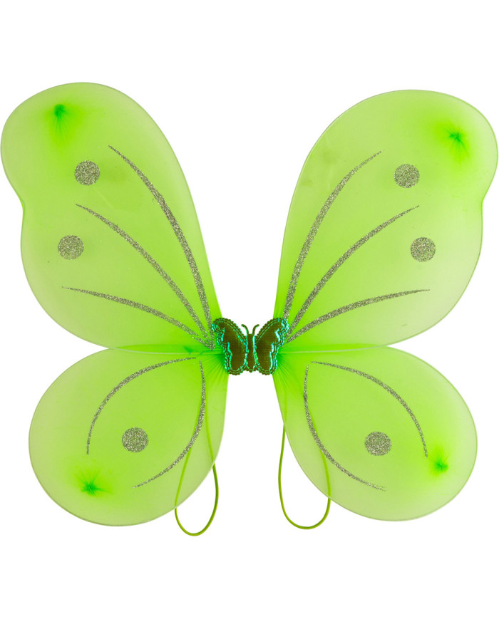 Set deguisement papillon vert (joupe, ailes cm 50x40, serre tete, baguette) dans sachet avec cavalier