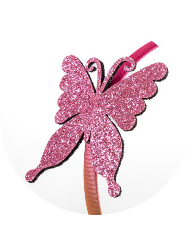 Rosa Schmetterlings-Haarreif mit Glitzer mit Aufhänger