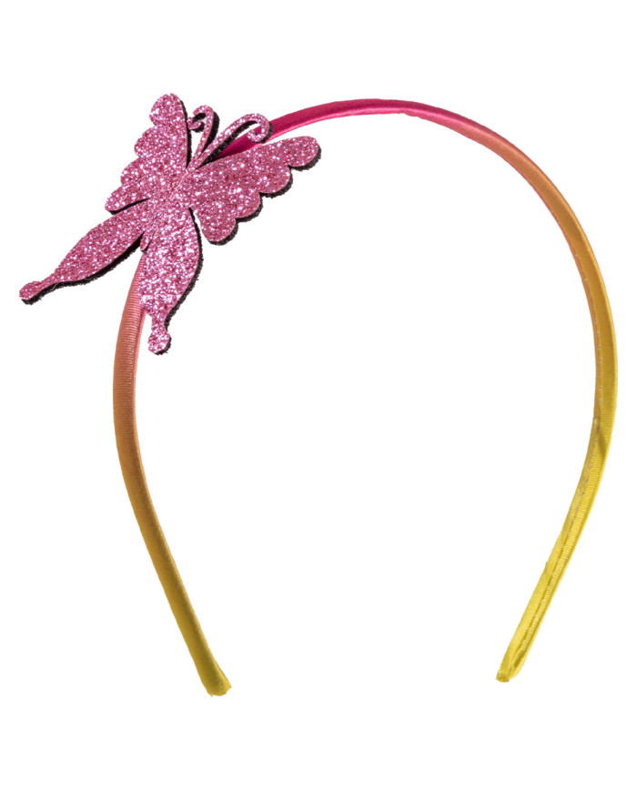 Diadema de mariposa con purpurina rosa c/cav.