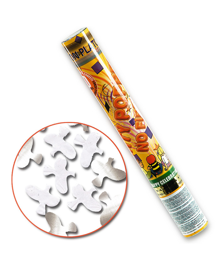 Party popper ad aria compressa colombe bianche e metal h.cm.30 ca.in esp