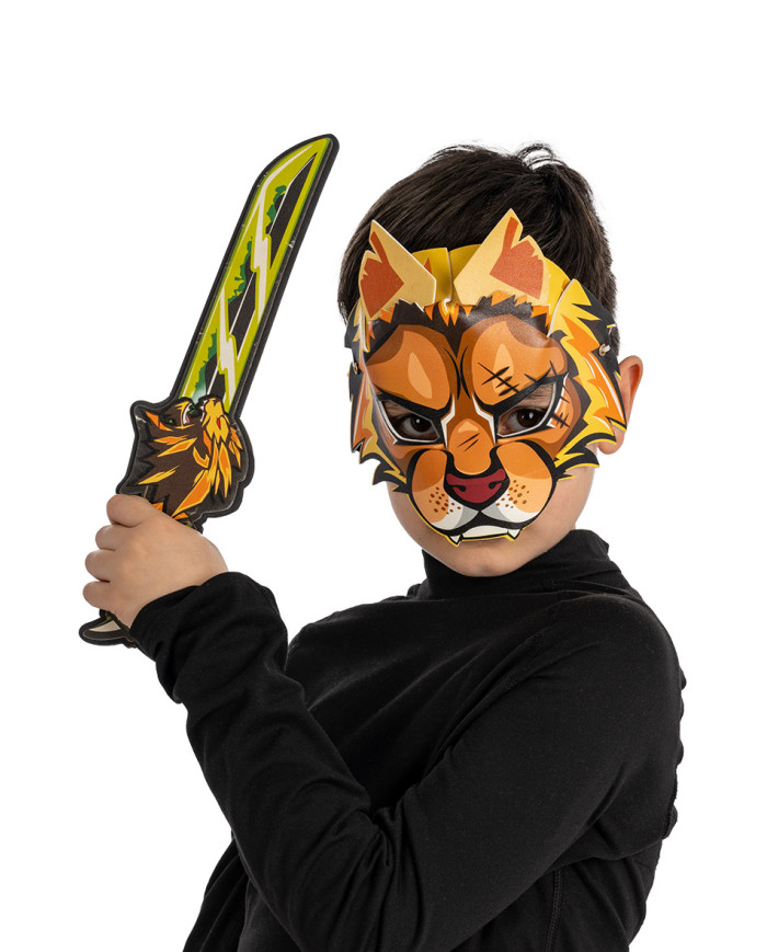 Ensemble masque et épée de tigre en eva l.cm. 32 ac. sur carton
