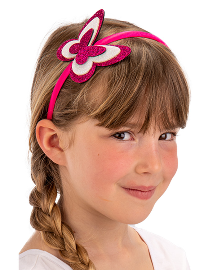 Glittered fuchsia/white butterfly headband w/header Glittered fuchsia/white butterfly headband w/header