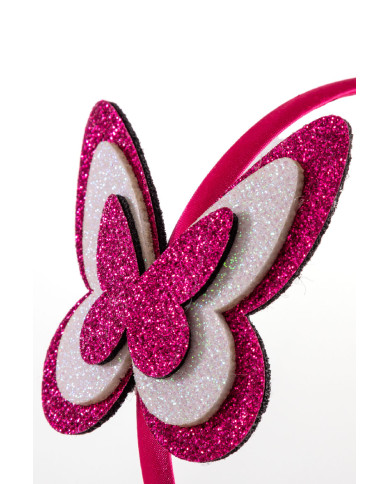 Glittered fuchsia/white butterfly headband w/header