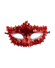 Maschera rossa con paillettes su cartoncino