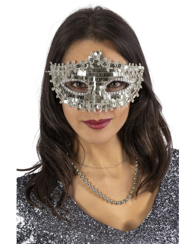 Masque argenté avec paillettes, sur papier cartonné