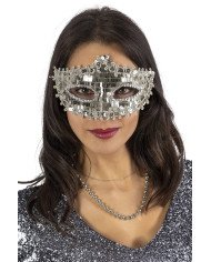 Silver mask with sequins on card