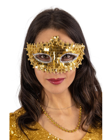 Gold mask with sequins on card