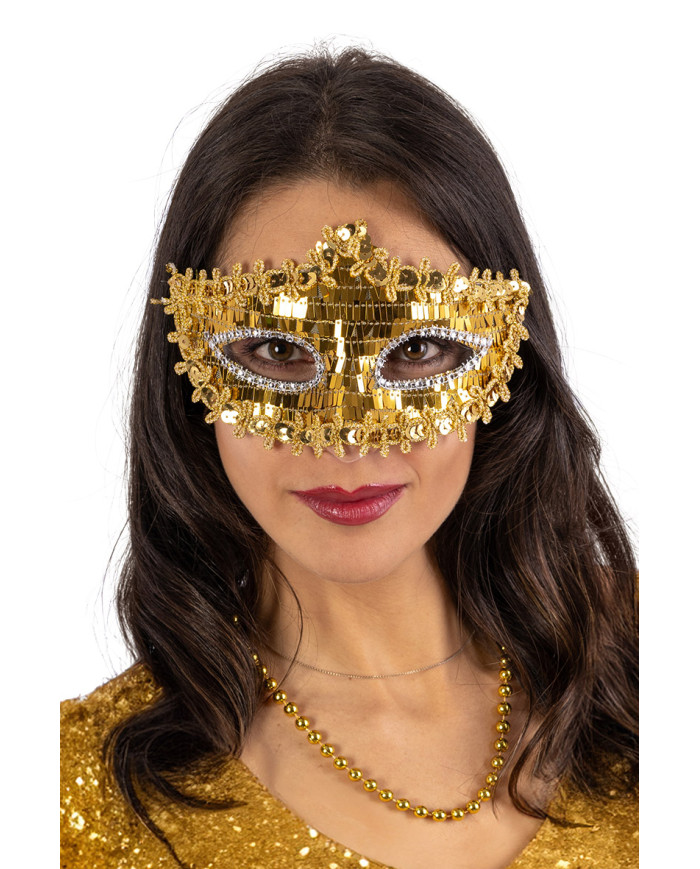 Goldene Maske mit Pailletten auf Pappkarton