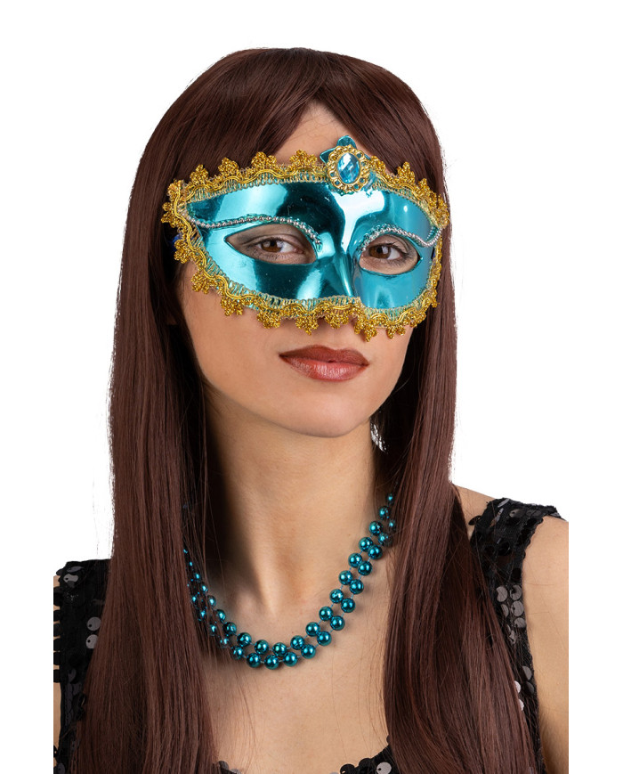 Himmelblaue Maske mit Schmuckstein auf Pappkarton Himmelblaue Maske mit Schmuckstein auf Pappkarton