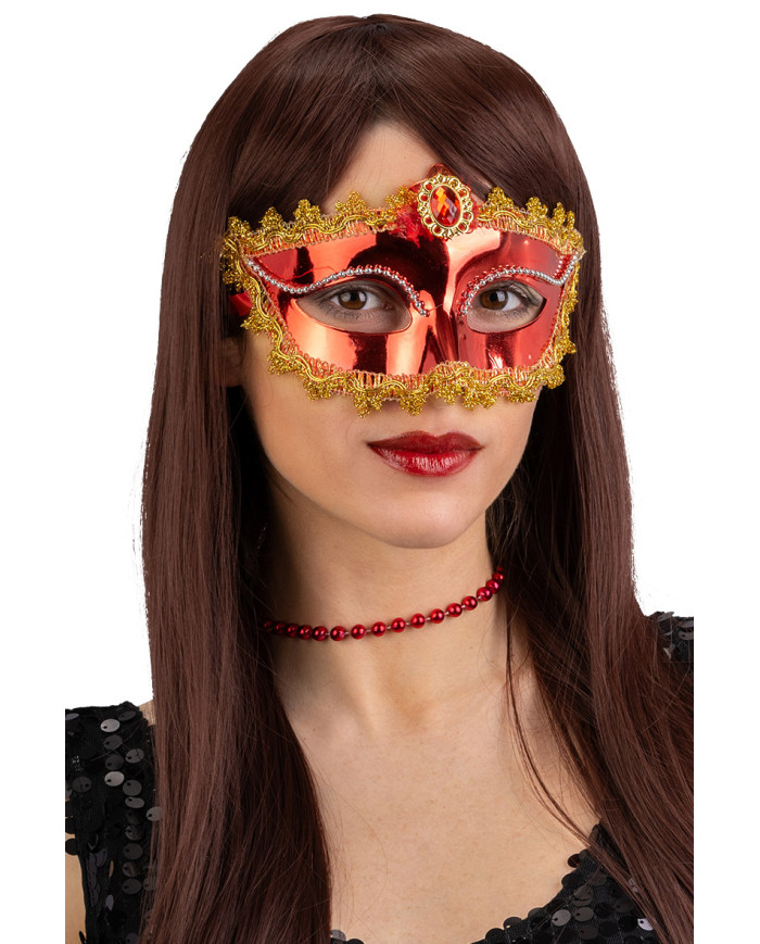Masque rouge avec gemme, sur papier cartonné
