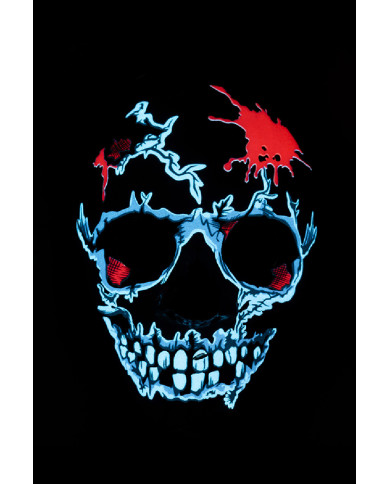 Masque tête de mort avec décorations lumineuses (piles non comprises), dans un sachet avec étiquette ferme-sachet