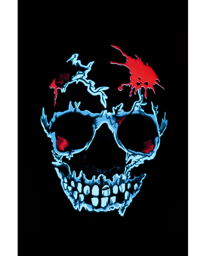 Masque tête de mort avec décorations lumineuses (piles non comprises), dans un sachet avec étiquette ferme-sachet