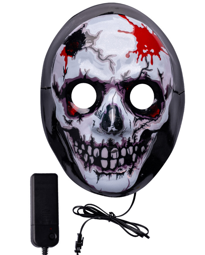 Maschera teschio con decorazioni luminose (batterie escluse) in busta con cavallotto