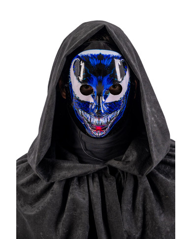 Masque horreur bleu avec décorations lumineuses (piles non comprises), dans un sachet avec étiquette ferme-sachet Masque horreur bleu avec décorations lumineuses (piles non comprises), dans un sachet avec étiquette ferme-sachet