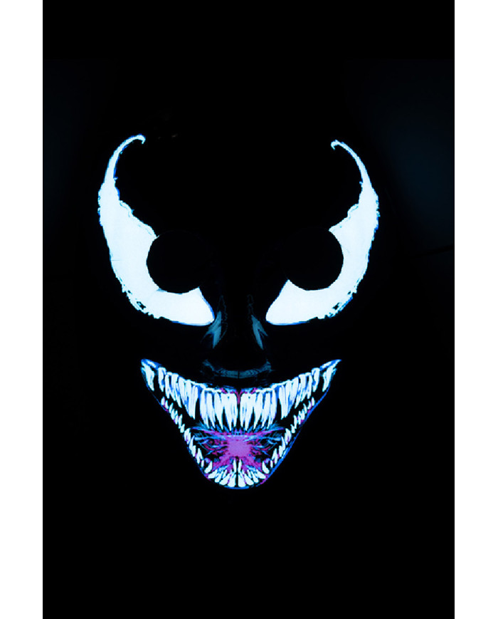 Maschera horror blu con decorazioni luminose (batterie escluse) in busta con cavallotto