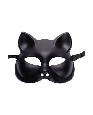 Schwarze Katzenmaske aus Plastik auf Pappkarton