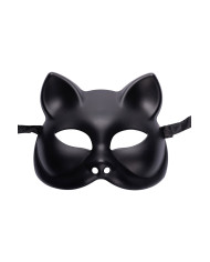 Schwarze Katzenmaske aus Plastik auf Pappkarton