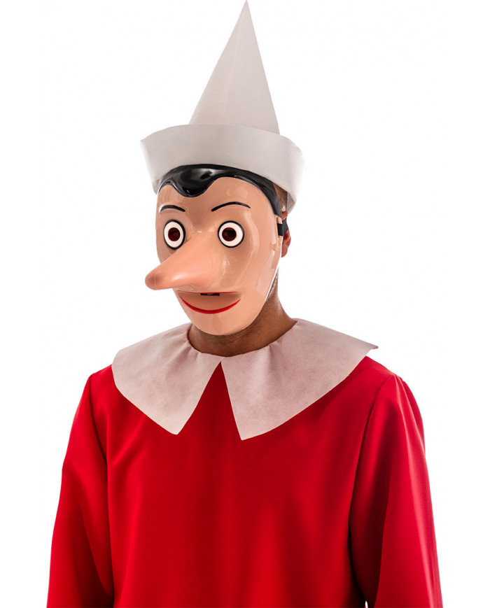 Maschera Pinocchio in plastica rigida con naso staccabile in busta