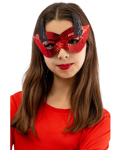 Fabric devil mask with sequins on card