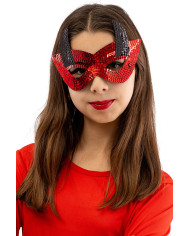 Máscara diablo de tela con lentejuelas con solapa de cartón