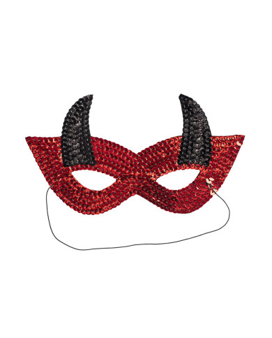 Fabric devil mask with sequins on card