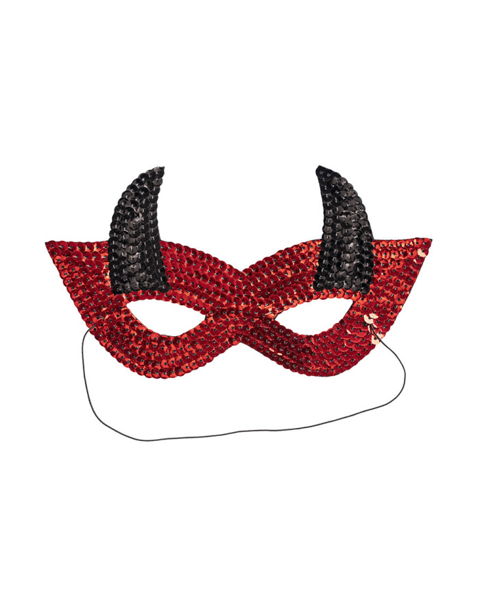 Fabric devil mask with sequins on card