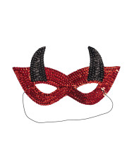 Masque diable en tissu pailleté, avec étiquette cartonnée pliée