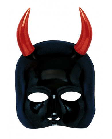 Black plastic chinless mask with red horns for a classical Black plastic chinless mask with red horns for a classical