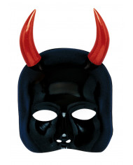 Black plastic chinless mask with red horns for a classical