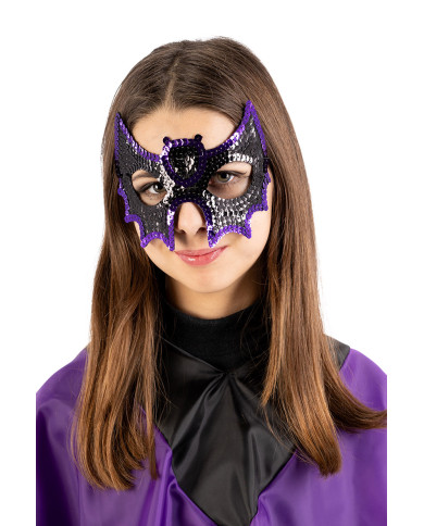 Maschera pipistrello in tessuto con paillettes su cartoncino