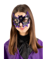 Masque chauve-souris en tissu pailleté, avec étiquette cartonnée pliée