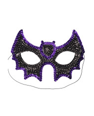 Masque chauve-souris en tissu pailleté, avec étiquette cartonnée pliée