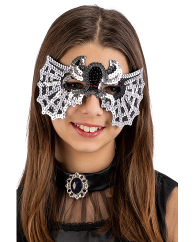 Maschera ragno in tessuto con paillettes su cartoncino