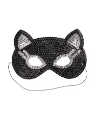 Katzenmaske aus Stoff mit Pailletten, mit Aufhänger