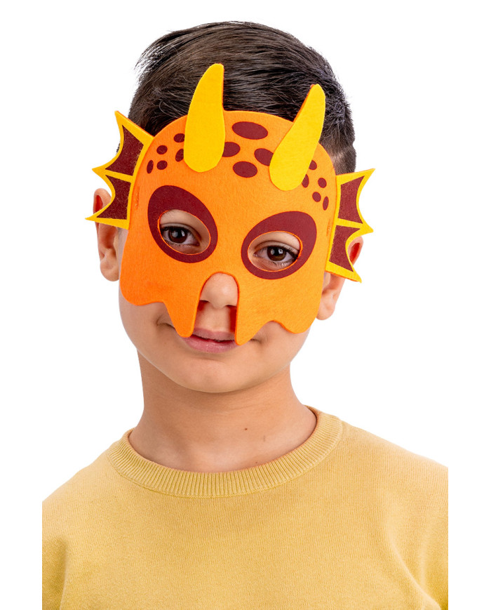 Orangefarbene Drachenmaske für Kinder aus Filz mit Aufhänger