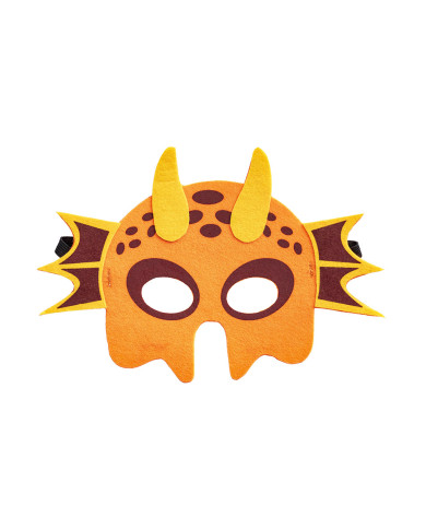 Masque dragon orange pour enfant, en feutre, avec étiquette cartonnée pliée