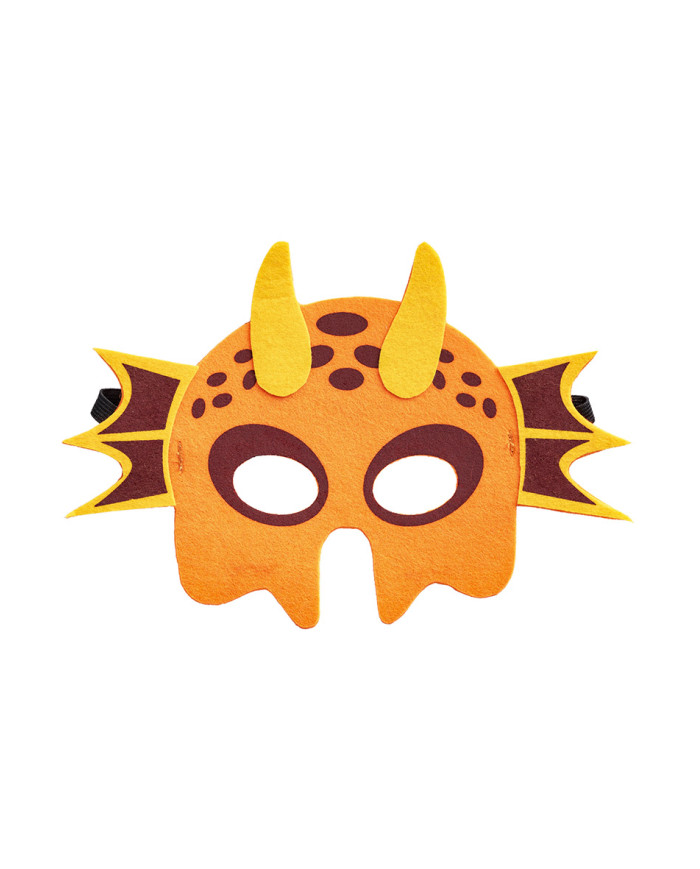 Maschera drago arancione bimbo in feltro su cartoncino
