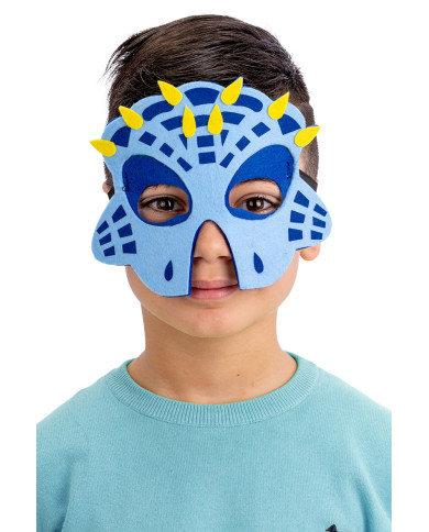 Maschera drago blu bimbo in feltro su cartoncino