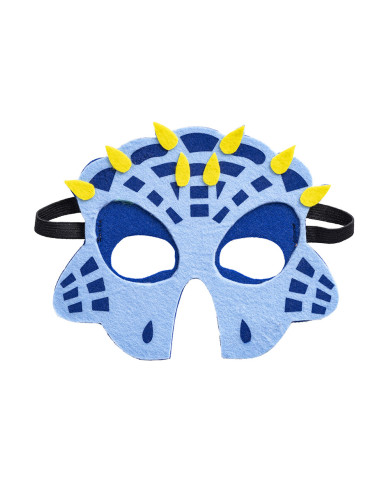 Maschera drago blu bimbo in feltro su cartoncino
