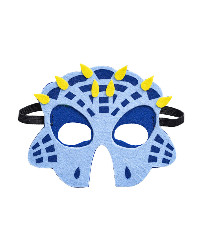 Maschera drago blu bimbo in feltro su cartoncino