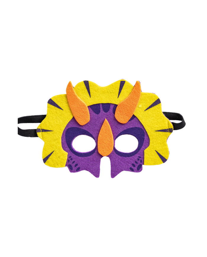 Maschera drago viola e gialla bimbo in feltro su cartoncino