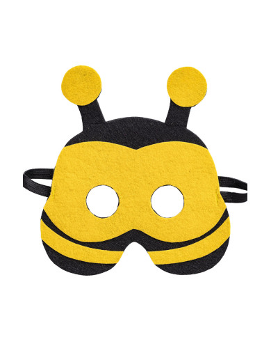 Masque abeille pour enfant, en feutre, avec étiquette cartonnée pliée Masque abeille pour enfant, en feutre, avec étiquette cartonnée pliée