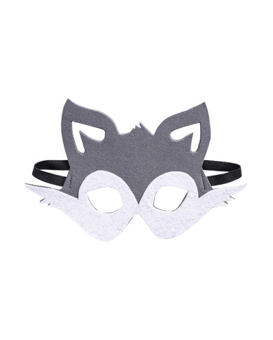 Masque loup pour enfant, en feutre, avec étiquette cartonnée pliée Masque loup pour enfant, en feutre, avec étiquette cartonnée pliée